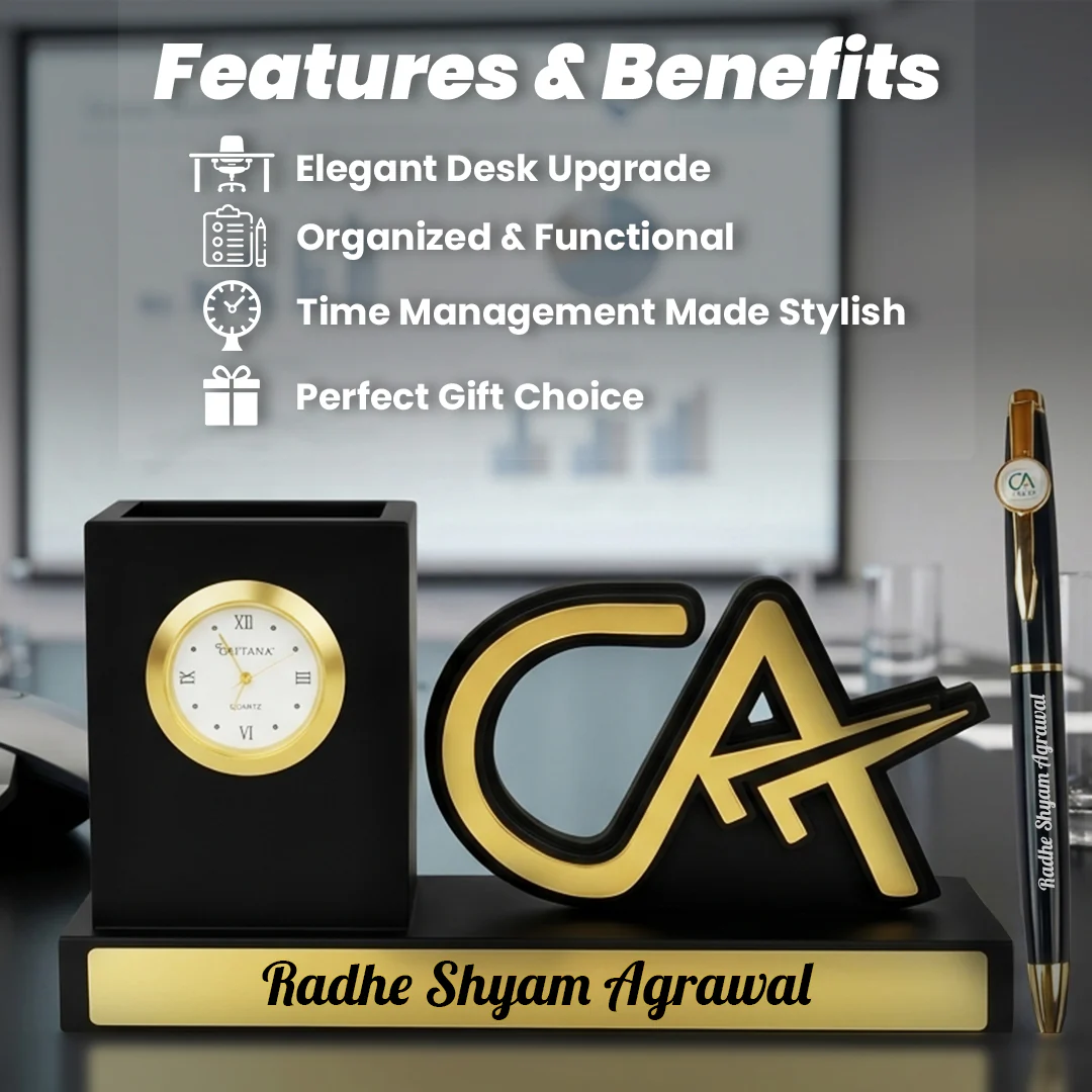 Customized CA Desk Organizer Gift with Clock